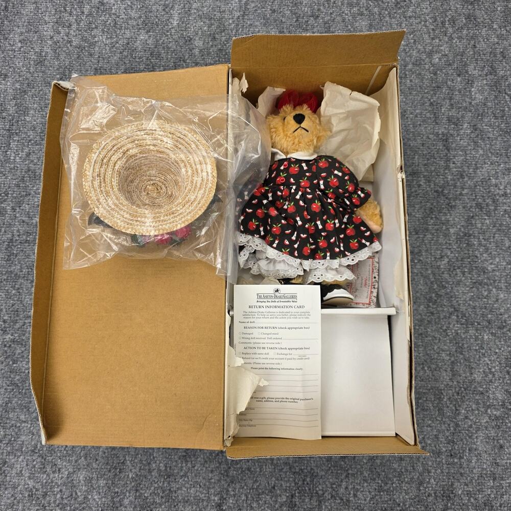 Vintage 1995 Gallery Teddies Addie In September Artist Bear 10 In Hat Dress Box
